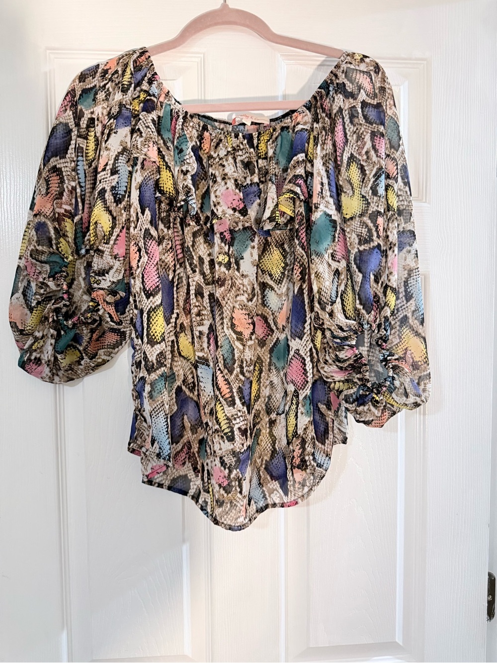 Multicolor Off-Shoulder Snake-Print Blouse